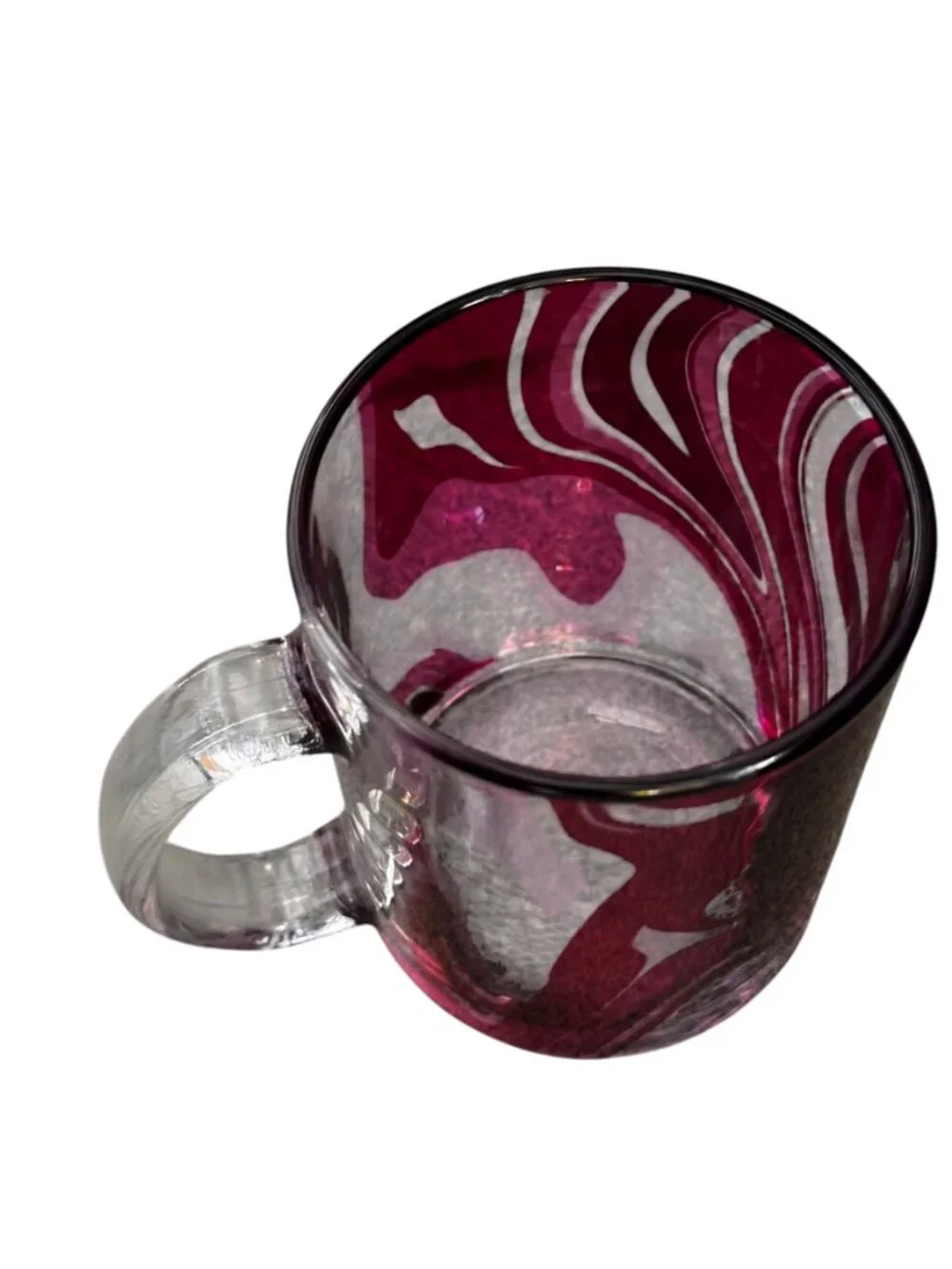Glass Mug with Pink Swirl Pattern, 11.oz
